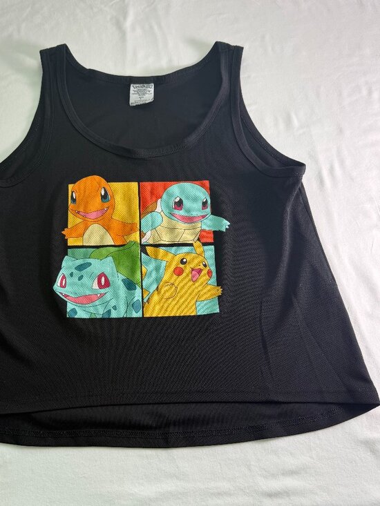 Pokemon Tops - Pokémon Tank Top Black Graphic Pikachu Charmander Squirtle Bulbasaur Size L